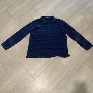 Polo Ralph Lauren Men's Long Sleeve Navy Blue Striped Rugby Polo, Size XL